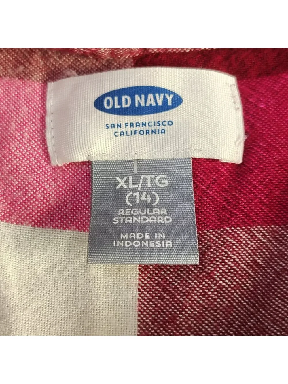 Old Navy Girls Flannel Shirt XL 14 Pink Magenta Plaid Long Sleeve Button Pocket